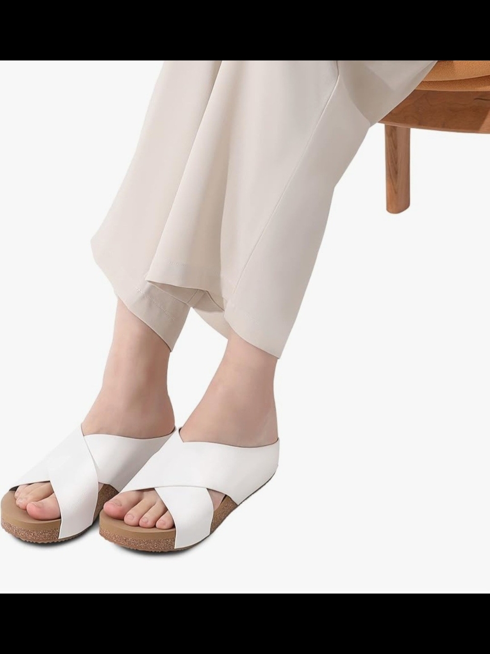 DREAM PAIRS Women's White Cross Strap Slide Sandals 8.5 - Picture 4 of 5